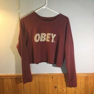OBEY CROPPED CREWNECK SWEATER